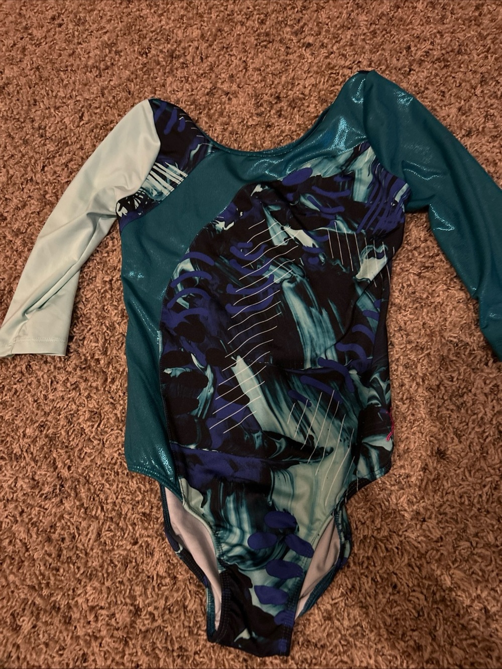 Abstract Teal & Navy Long Sleeve Leotard 8/10